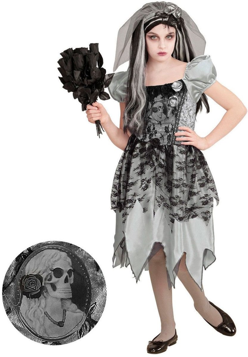 Spook & Skelet Kostuum | Spook Bruid Mastisa | Meisje | Maat 128 | Carnaval kostuum | Verkleedkleding